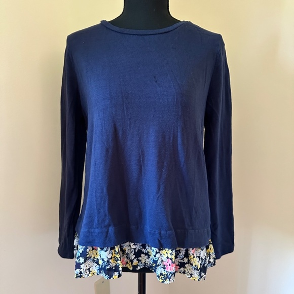 **CHARTER CLUB* Petite Navy Long Sleeve Floral Lined Top Size PM - Picture 1 of 7